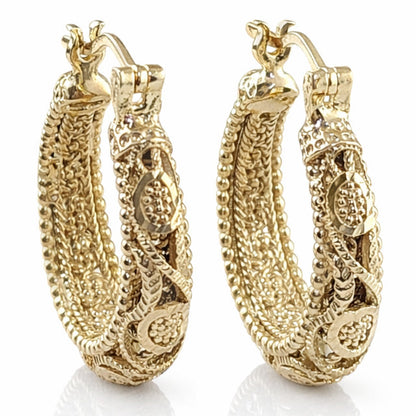 Ornate Filigree Hoop Earrings with Vintage Detailing