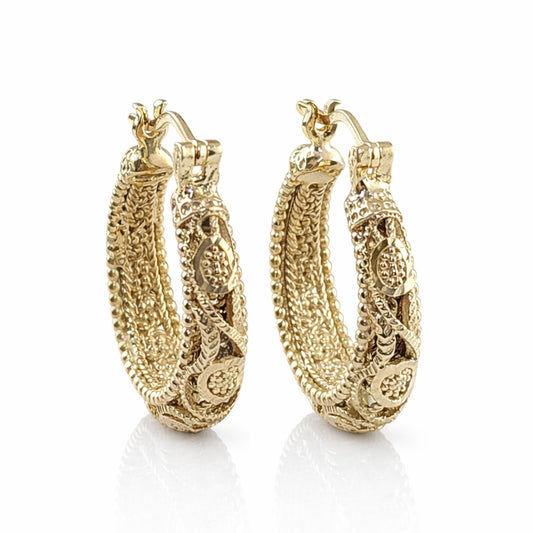Ornate Filigree Hoop Earrings with Vintage Detailing