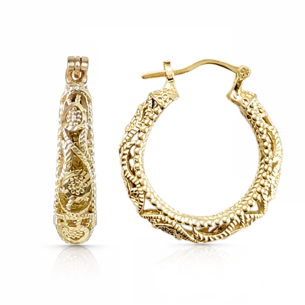Ornate Filigree Hoop Earrings with Vintage Detailing