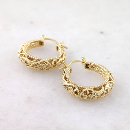 Ornate Filigree Hoop Earrings with Vintage Detailing