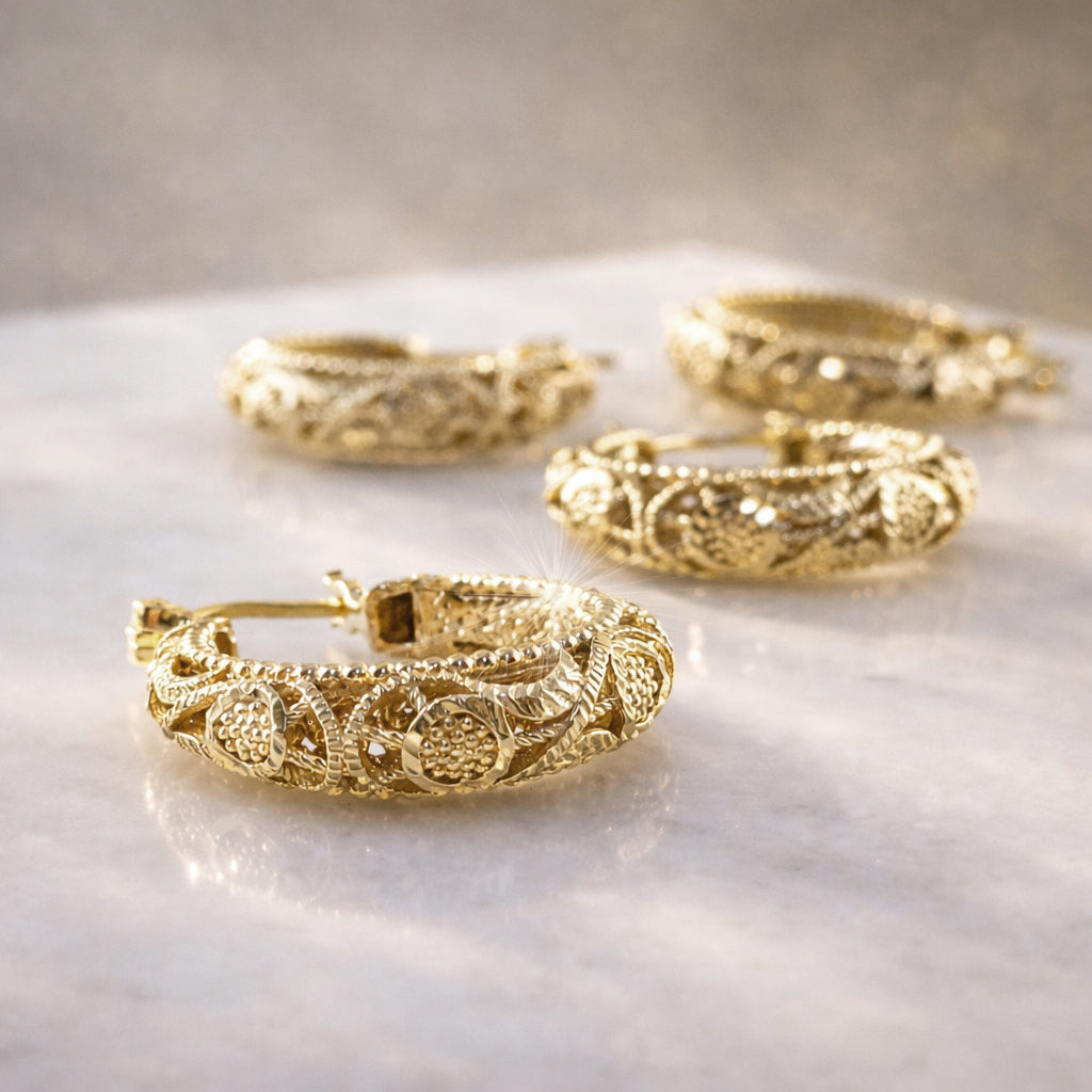 Ornate Filigree Hoop Earrings with Vintage Detailing