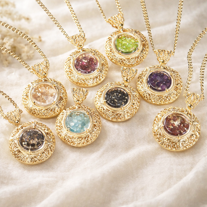 Filigree Locket Shaker Pendant with Floating Gemstones – 36 in. Love Link Chain
