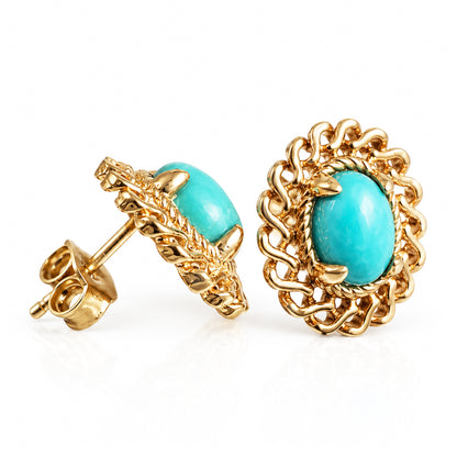 Oval Cabochon Stud Earrings – Ornate Openwork Frame