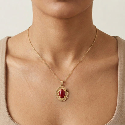 Red Coral Pendant Filigree Frame Pendant