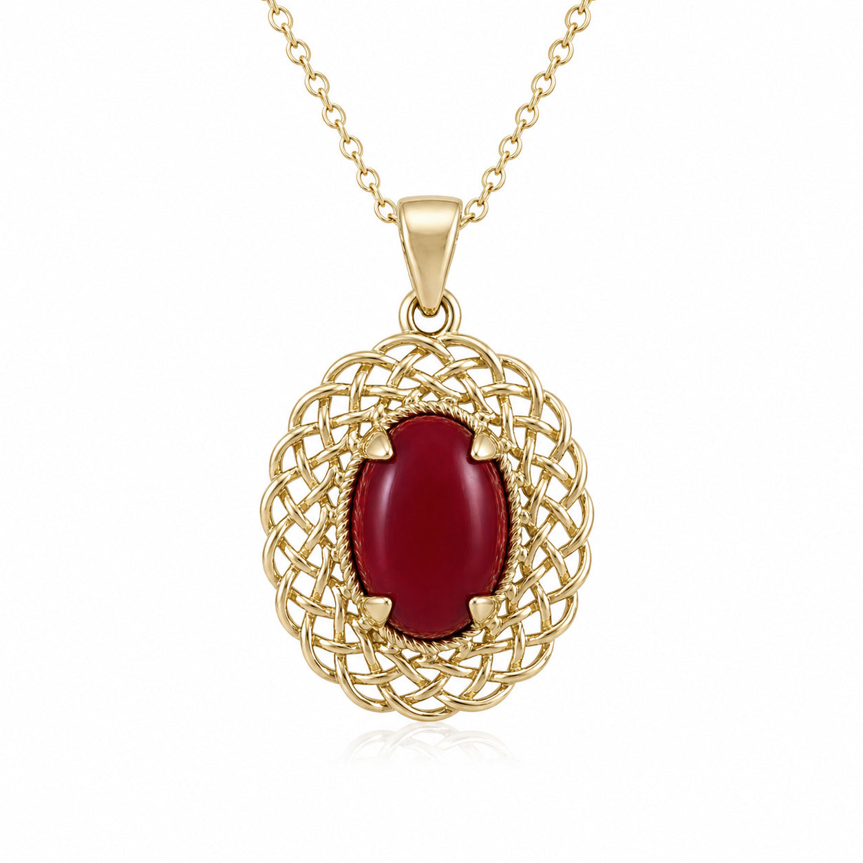 Red Coral Pendant Filigree Frame