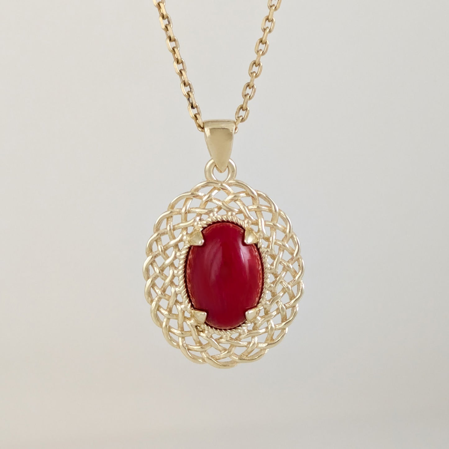 Red Coral Pendant Filigree Frame