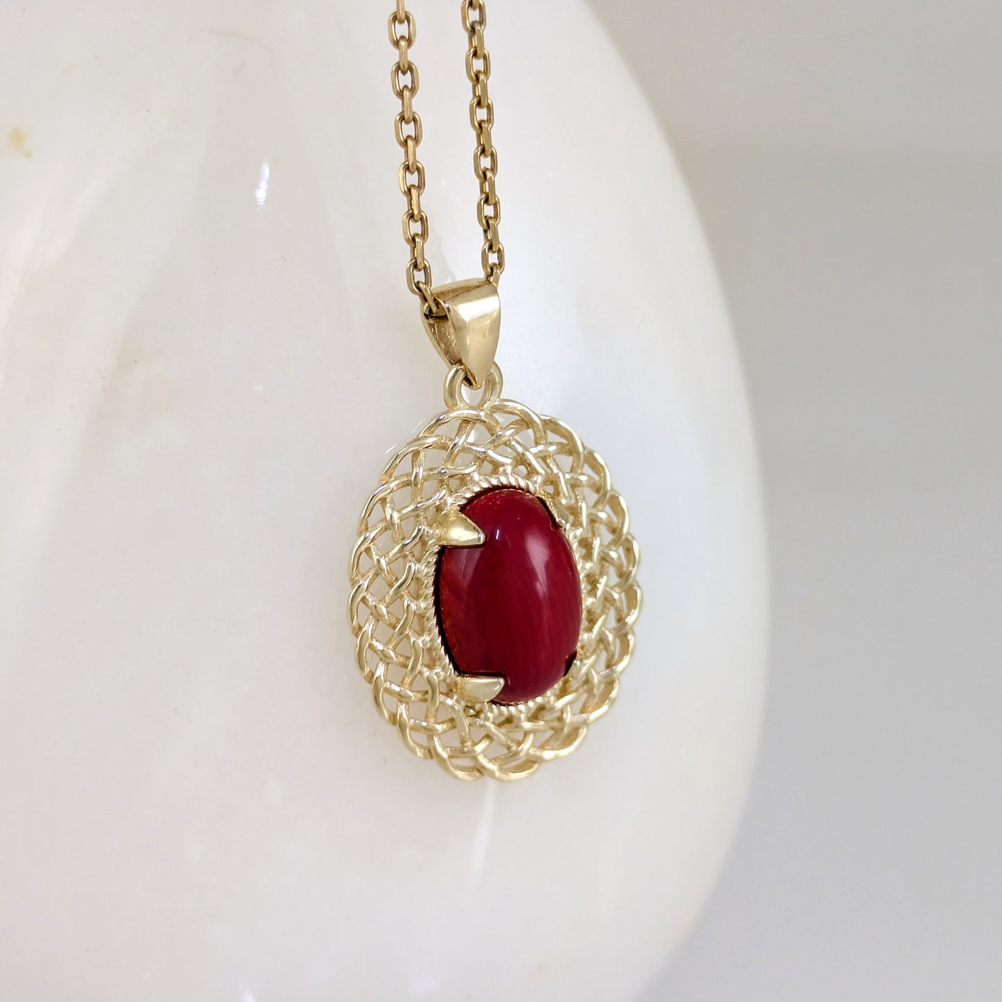 Red Coral Pendant Filigree Frame