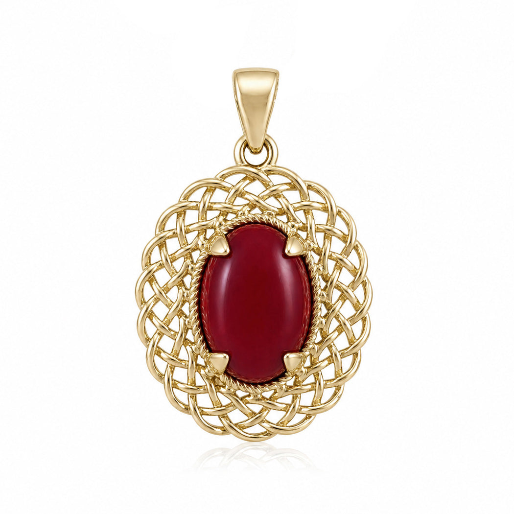 Red Coral Pendant Filigree Frame