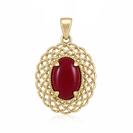 Red Coral Pendant Filigree Frame