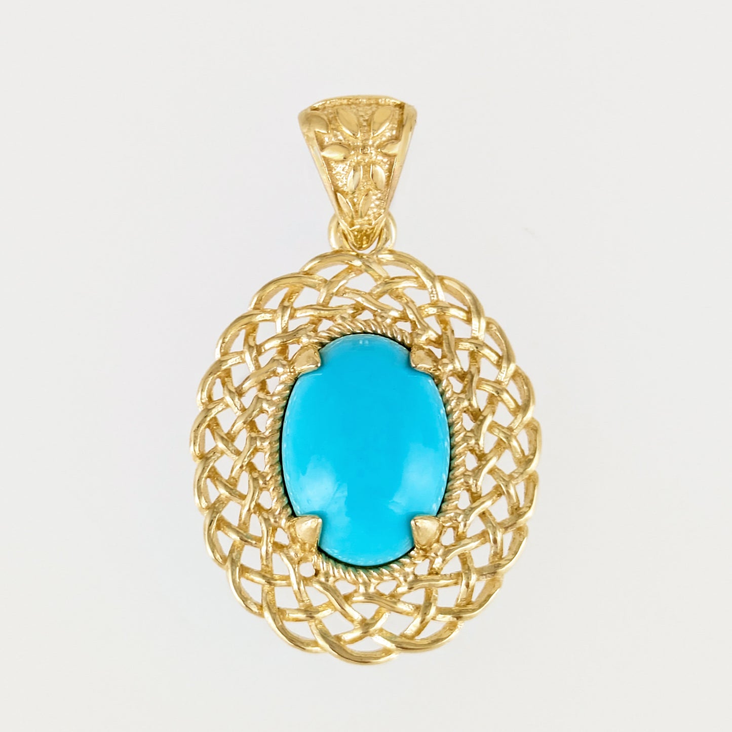 Oval Turquoise Pendant with Woven Openwork Frame