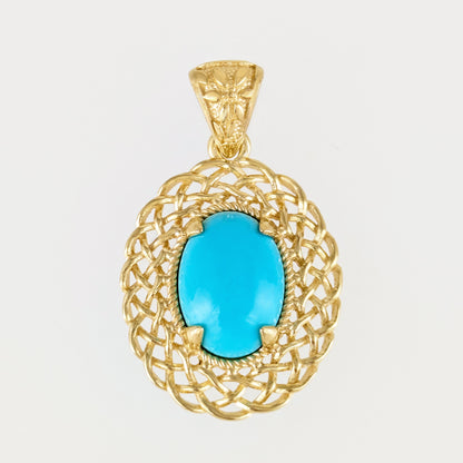 Oval Turquoise Pendant with Woven Openwork Frame
