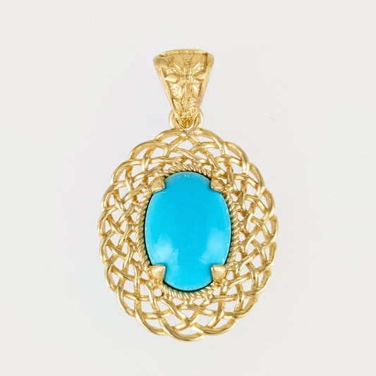 Oval Turquoise Pendant with Woven Openwork Frame