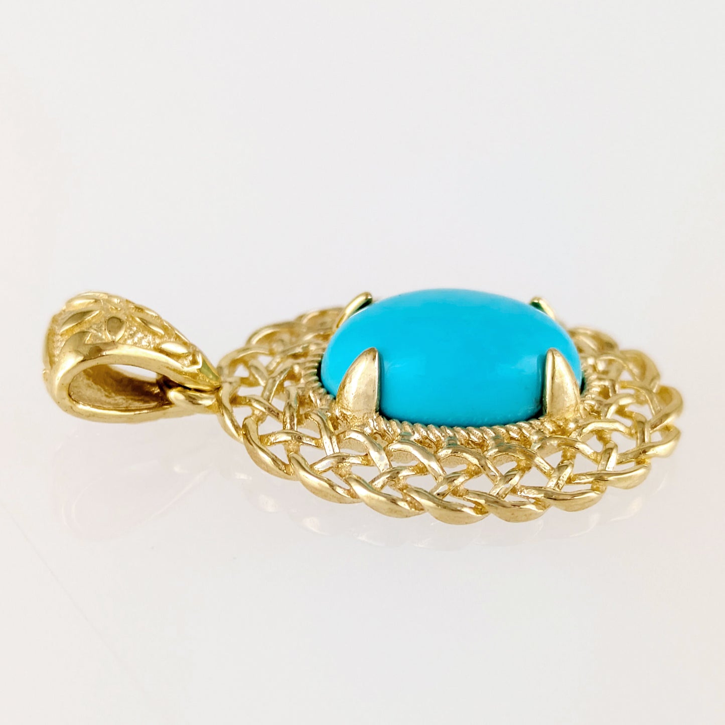 Oval Turquoise Pendant with Woven Openwork Frame