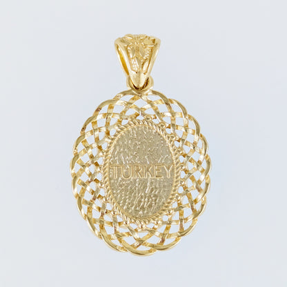 Oval Turquoise Pendant with Woven Openwork Frame