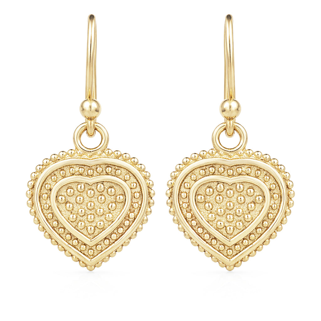 Heart Drop Earrings Textured Detail