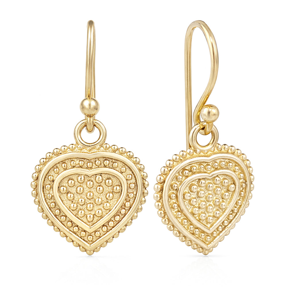 Heart Drop Earrings Textured Detail
