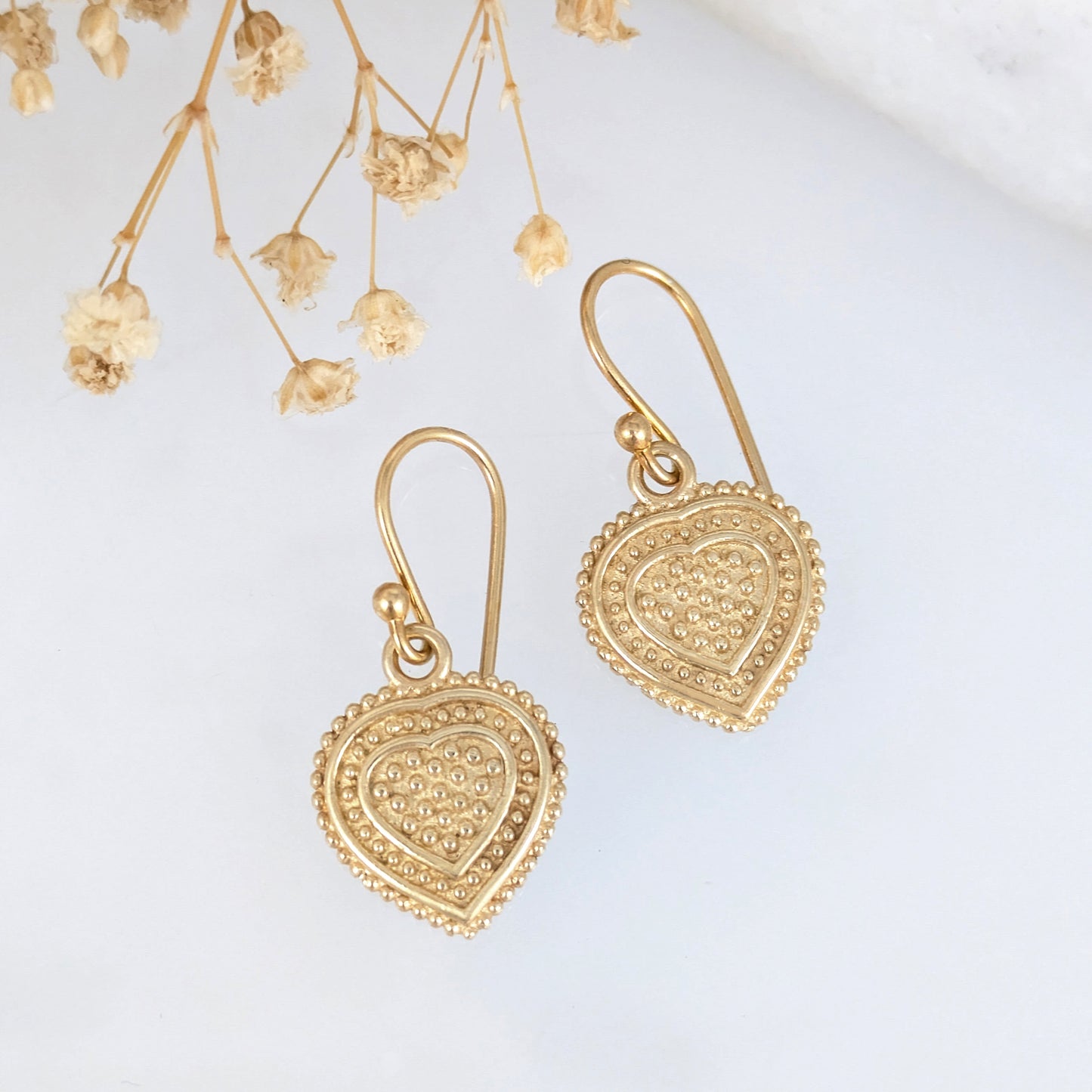 Heart Drop Earrings Textured Detail