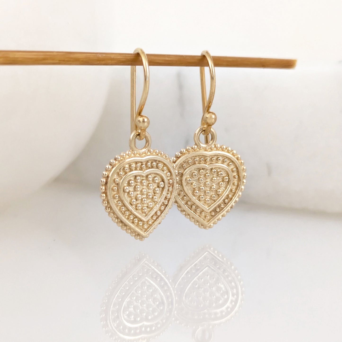 Heart Drop Earrings Textured Detail