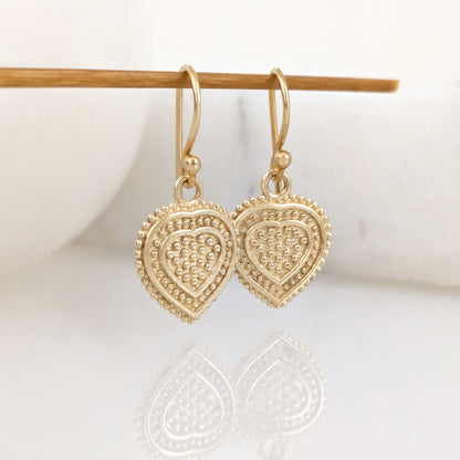 Heart Drop Earrings Textured Detail