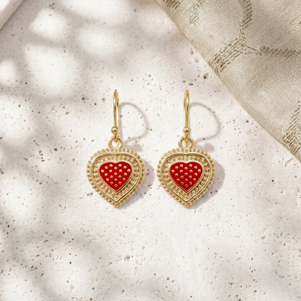 Red Heart Drop Earrings