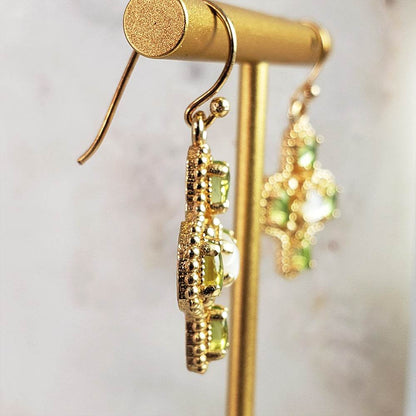 Enchanting Peridot Cross Byzantine Gemstone Earrings - TurkishBling