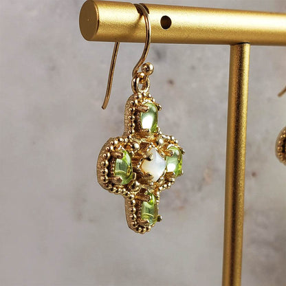 Enchanting Peridot Cross Byzantine Gemstone Earrings - TurkishBling