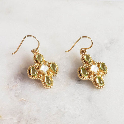 Enchanting Peridot Cross Byzantine Gemstone Earrings - TurkishBling