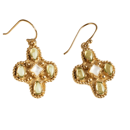 Enchanting Peridot Cross Byzantine Gemstone Earrings - TurkishBling