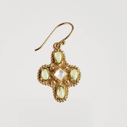 Enchanting Peridot Cross Byzantine Gemstone Earrings - TurkishBling