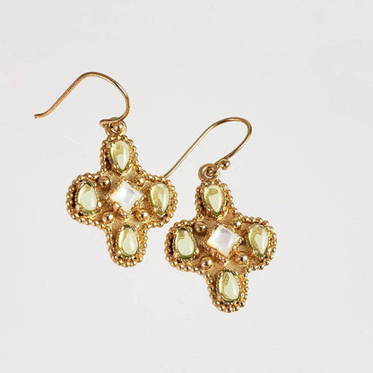 Enchanting Peridot Cross Byzantine Gemstone Earrings - TurkishBling
