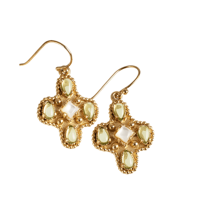 Enchanting Peridot Cross Byzantine Gemstone Earrings - TurkishBling