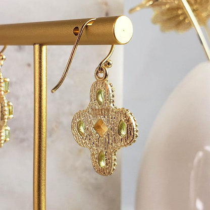 Enchanting Peridot Cross Byzantine Gemstone Earrings - TurkishBling