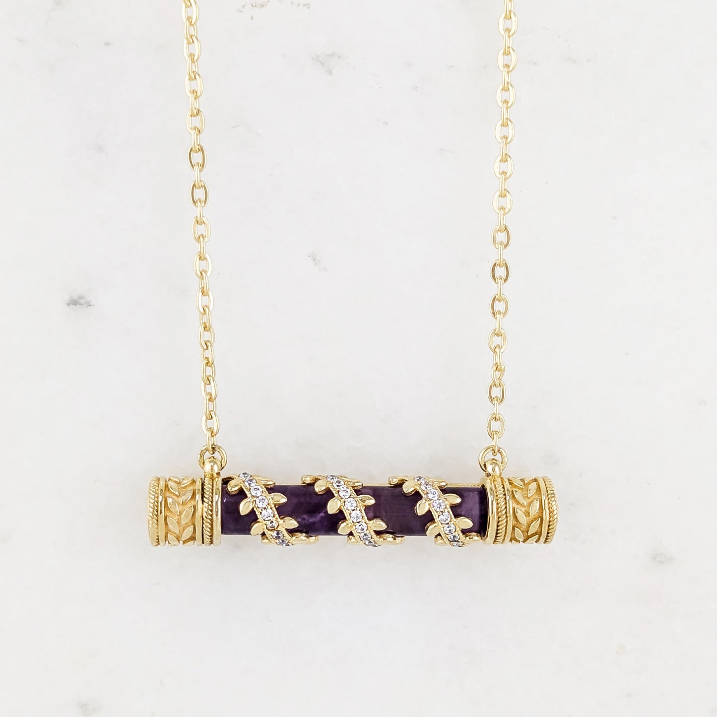 Crystal-Accented Bar Necklace with Gemstone Options / Prayer necklace