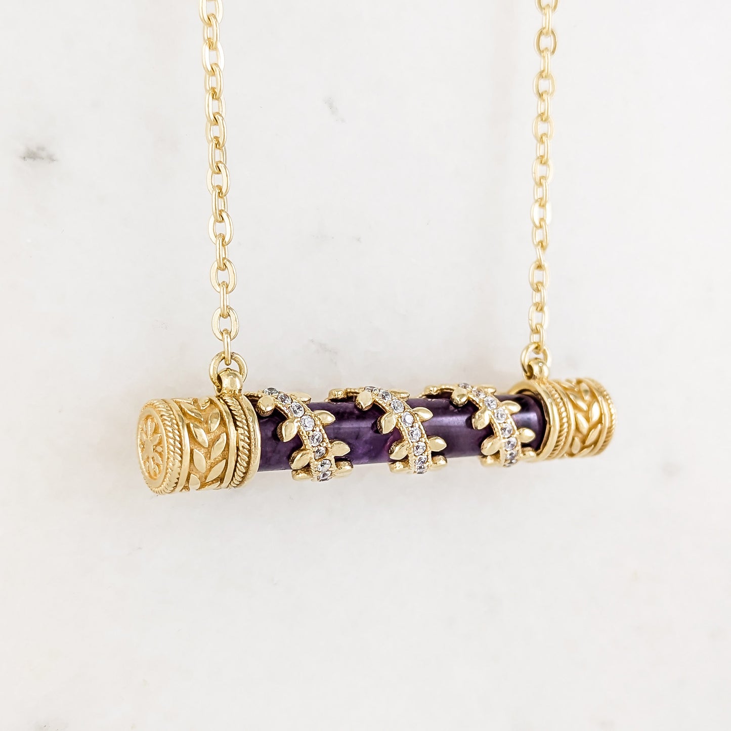 Crystal-Accented Bar Necklace with Gemstone Options / Prayer necklace