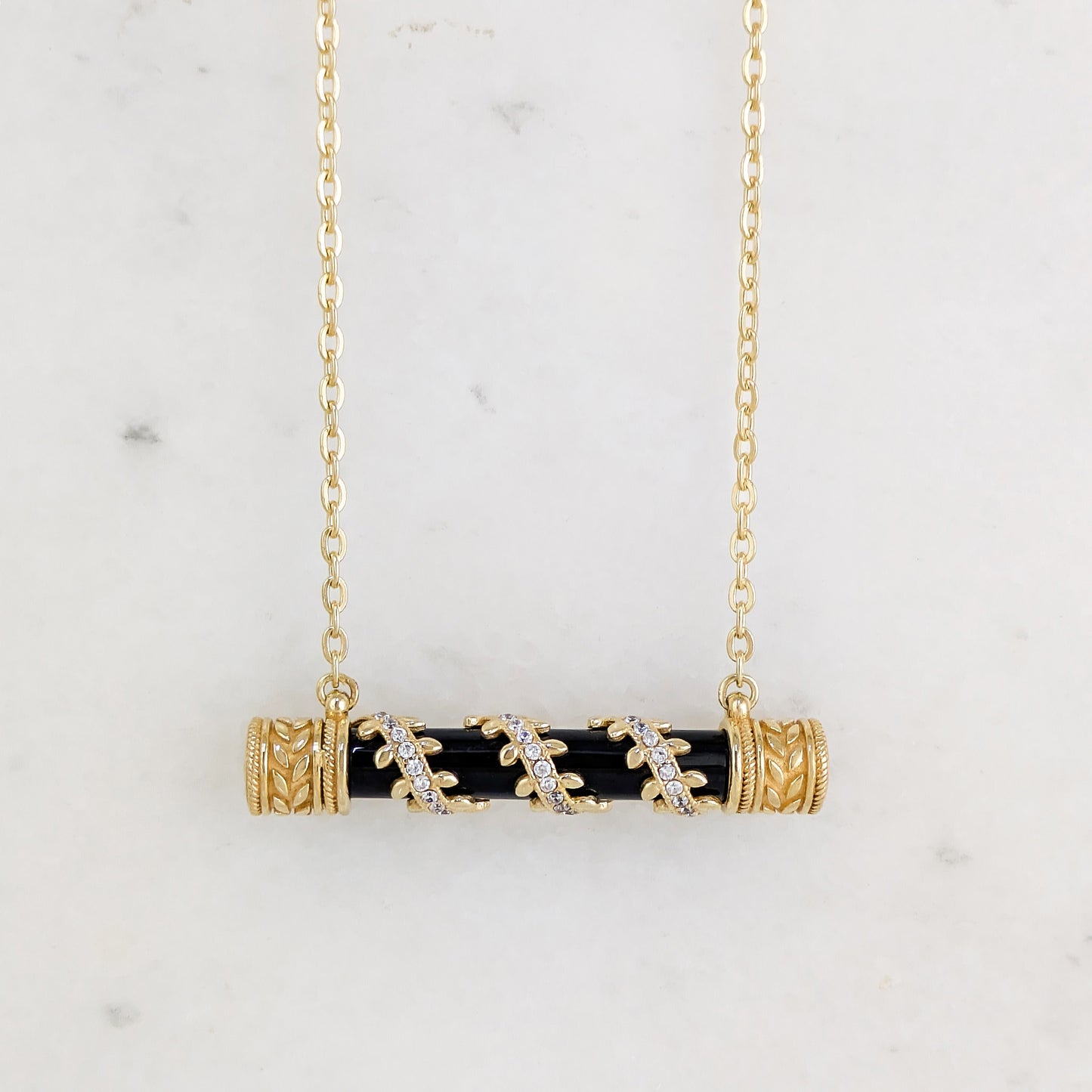 Crystal-Accented Bar Necklace with Gemstone Options / Prayer necklace