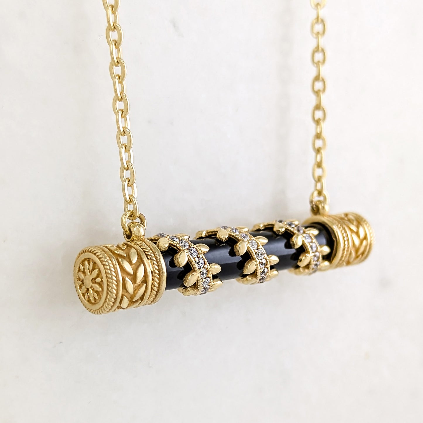 Crystal-Accented Bar Necklace with Gemstone Options / Prayer necklace