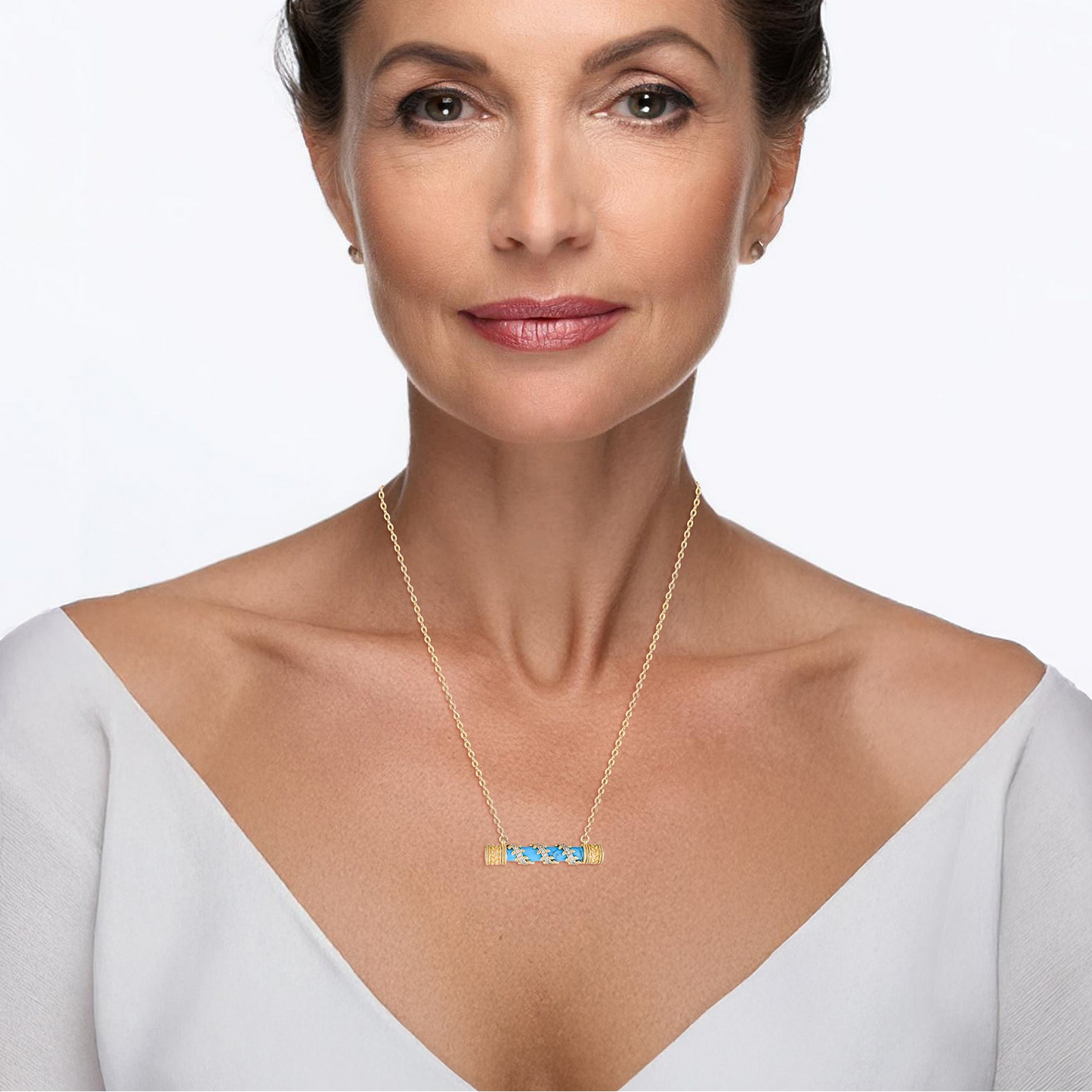 Crystal-Accented Bar Necklace with Gemstone Options / Prayer necklace