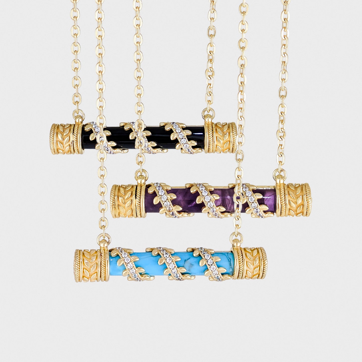 Crystal-Accented Bar Necklace with Gemstone Options / Prayer necklace