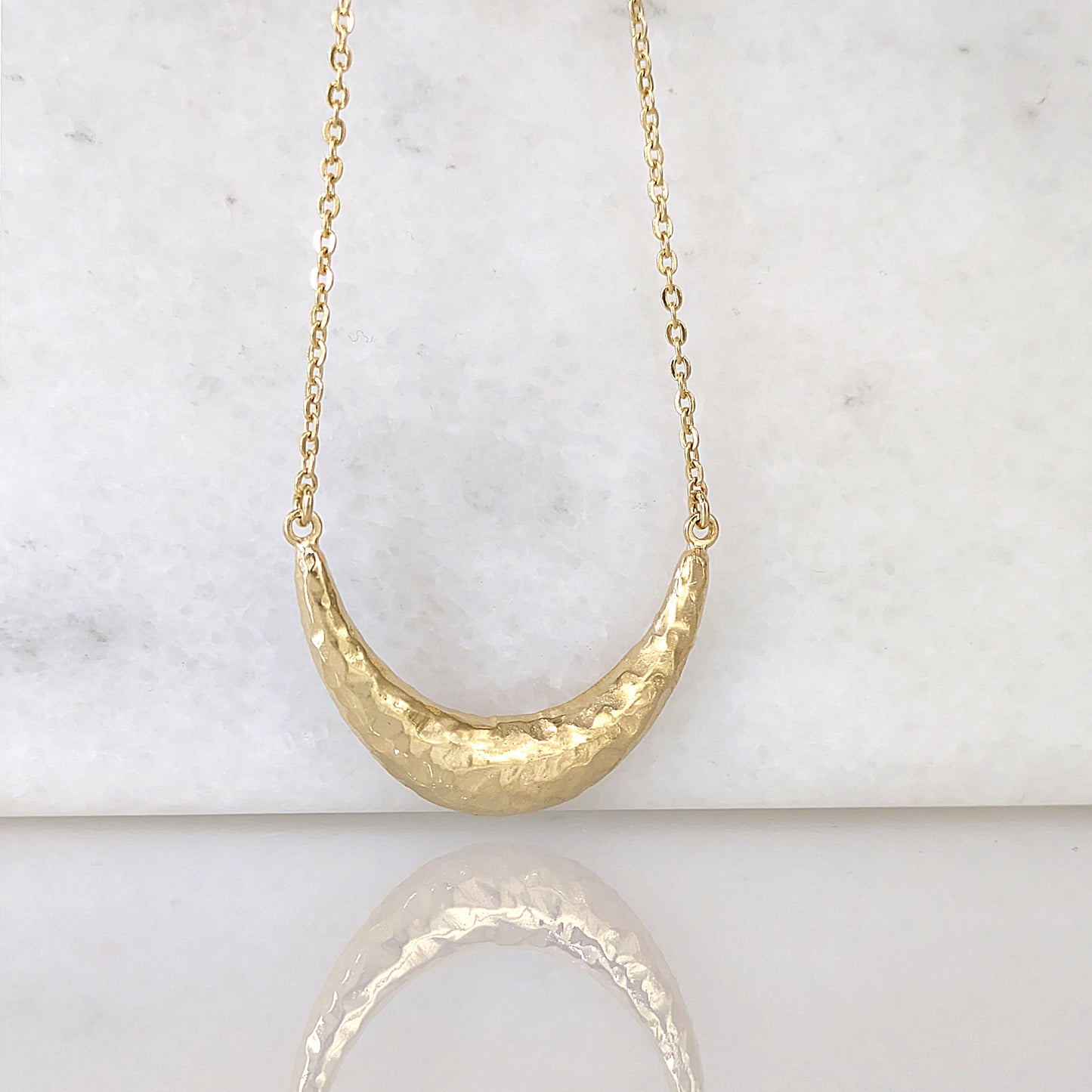 Hammered Crescent Pendant Necklace Minimalist Jewelry