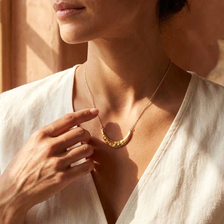 Hammered Crescent Pendant Necklace Minimalist Jewelry