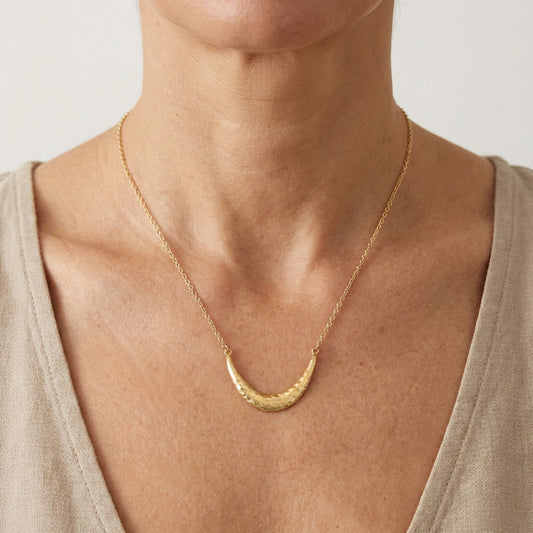 Hammered Crescent Pendant Necklace Minimalist Jewelry