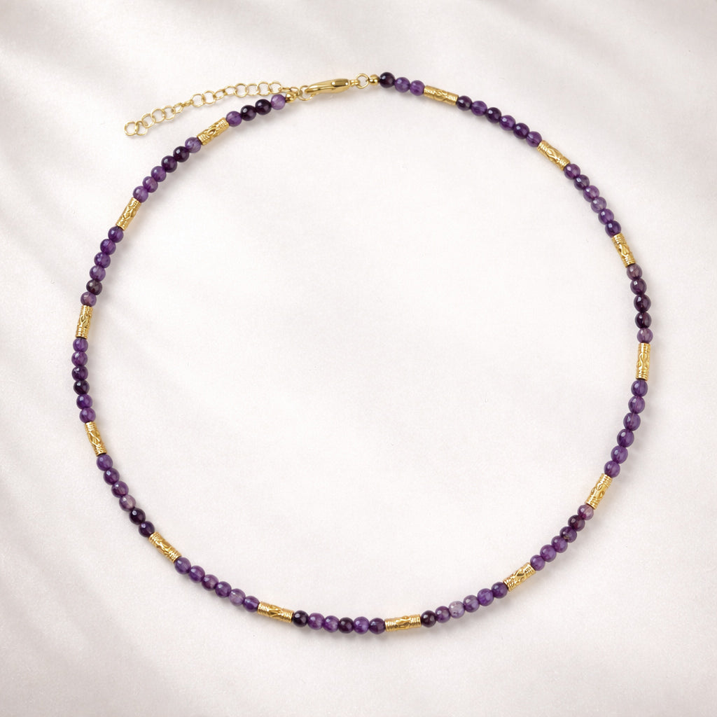 Amethyst Beaded Gold Accent Necklace