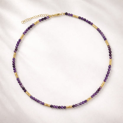 Amethyst Beaded Gold Accent Necklace