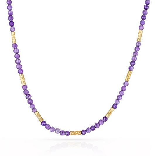 Amethyst Beaded Gold Accent Necklace