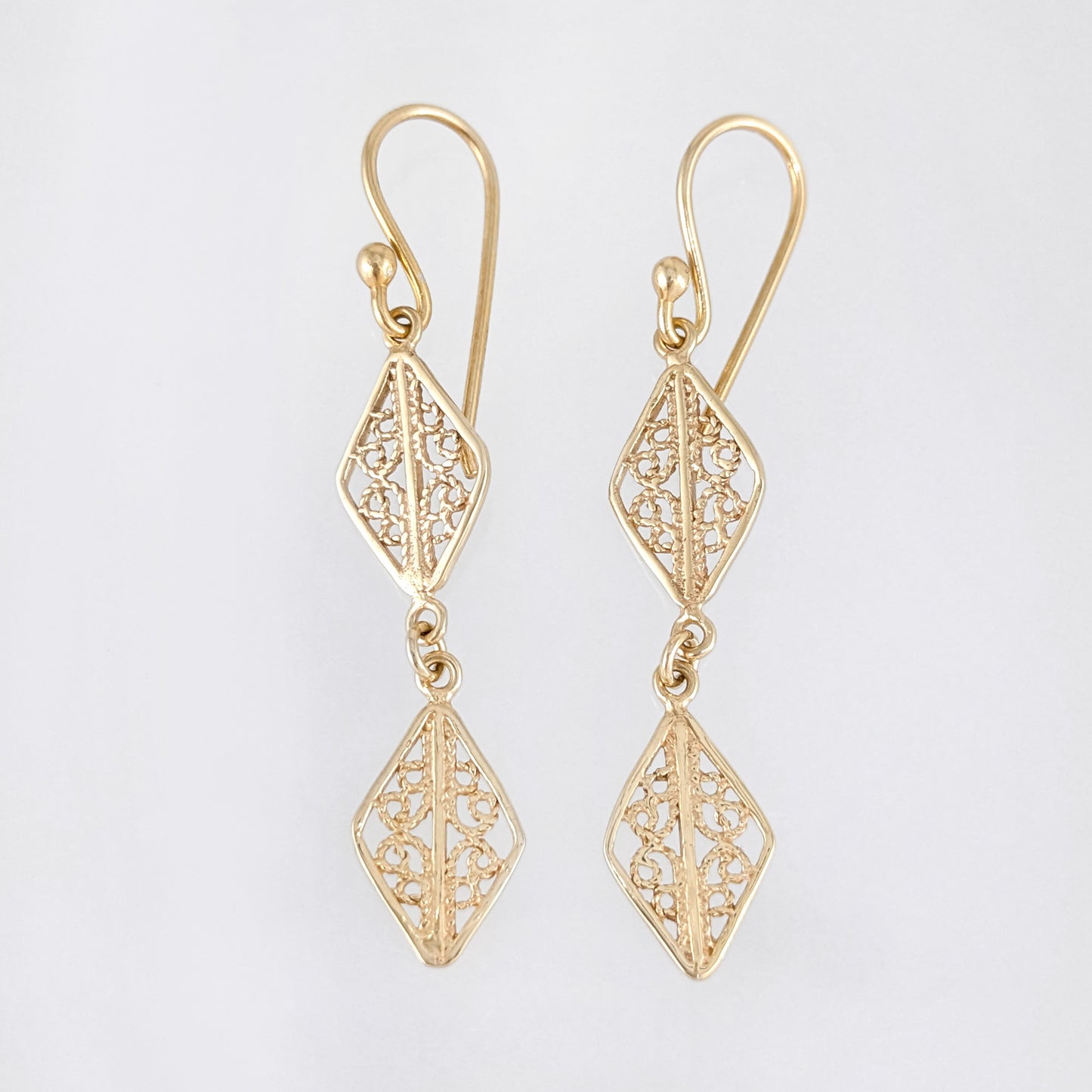 Double Diamond Filigree Drop Earrings