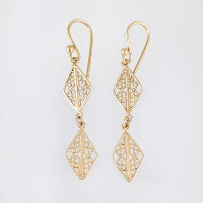 Double Diamond Filigree Drop Earrings