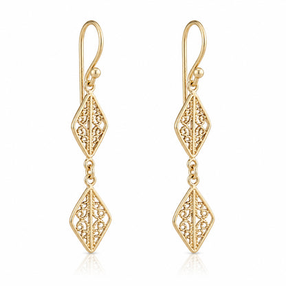Double Diamond Filigree Drop Earrings