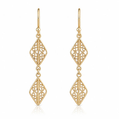 Double Diamond Filigree Drop Earrings
