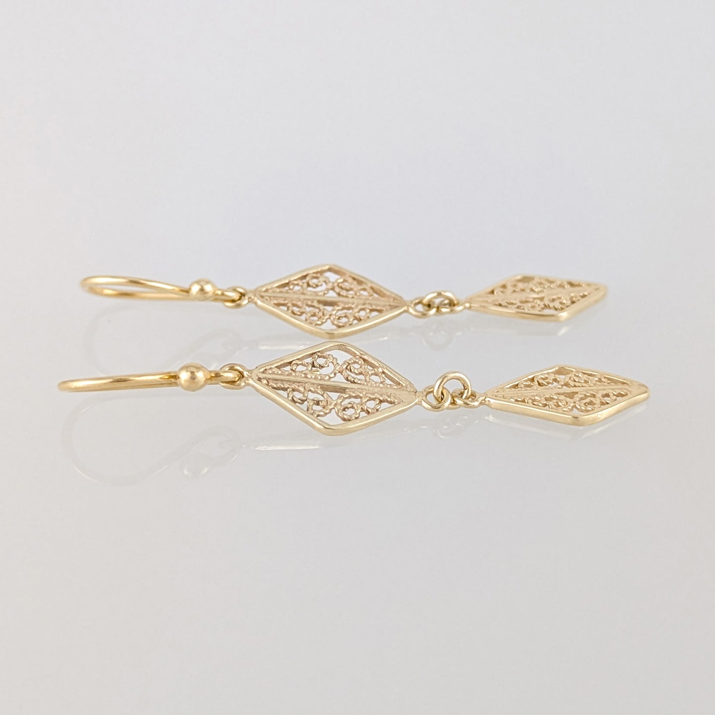Double Diamond Filigree Drop Earrings