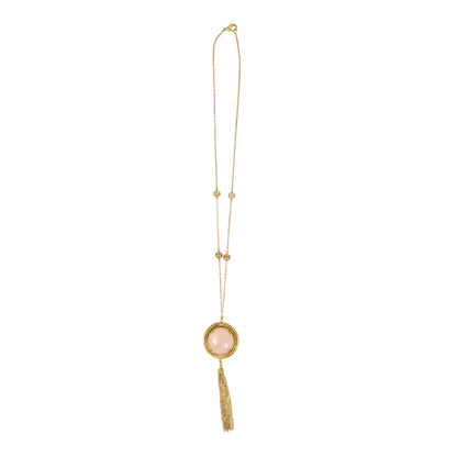 Rose Quartz Pendant Necklace with Tassel and Filigree Accents